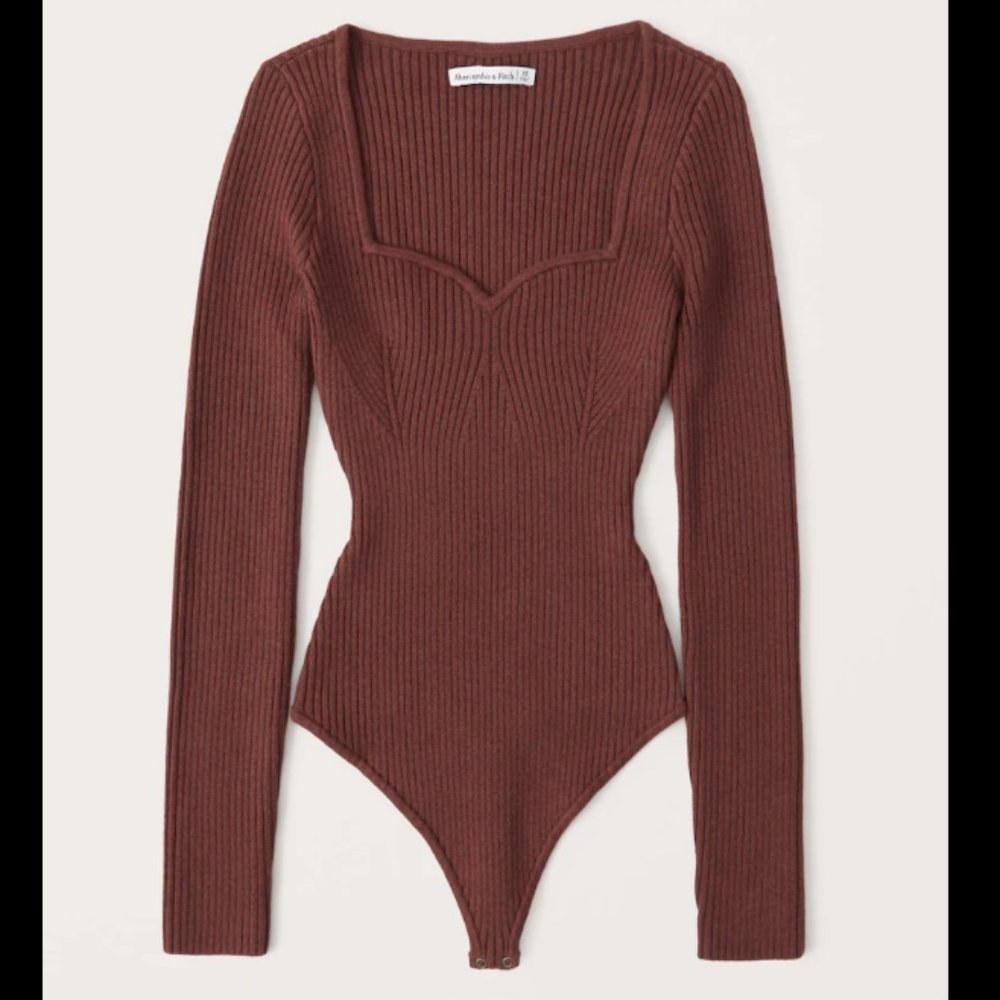 Abercrombie & Fitch Long-Sleeve Sweetheart Sweater Bodysuit Burgundy
